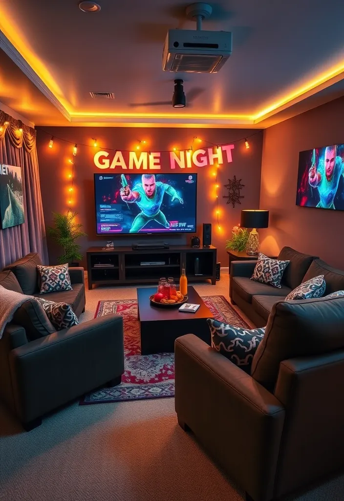 21 Minecraft Living Room Ideas That'll Transform Your Space into a Gamer's Paradise! - 18. Themed Game Night Setup