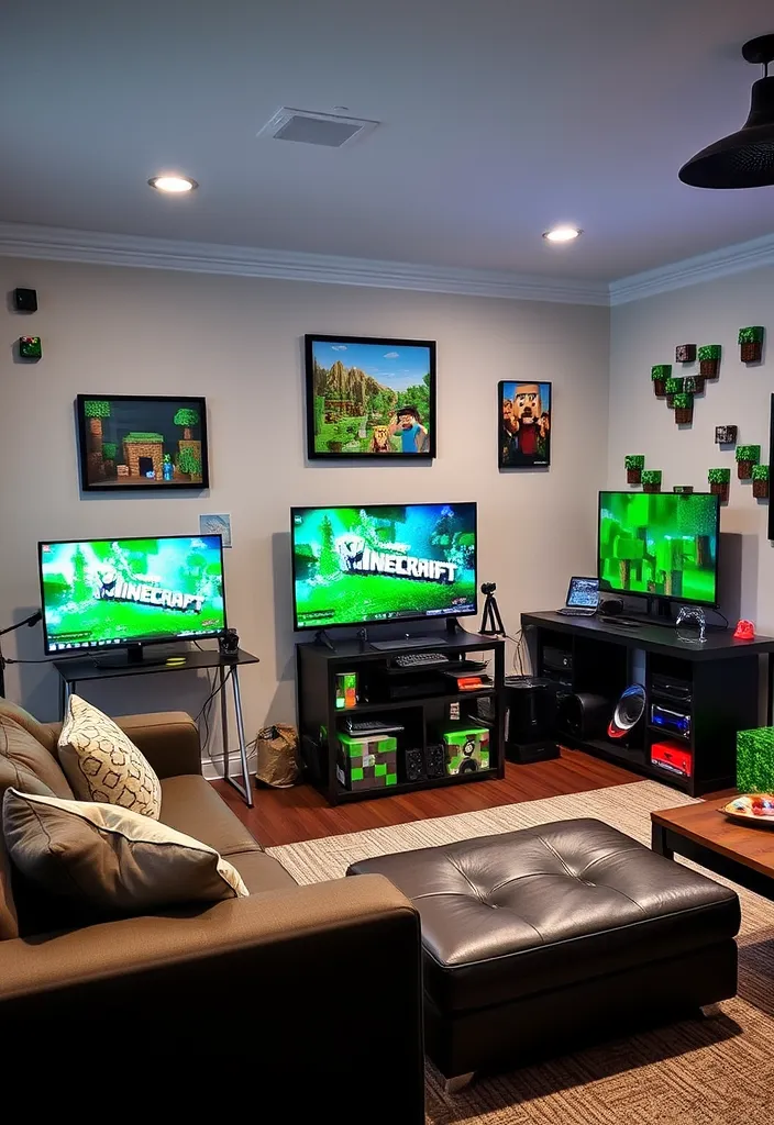 21 Minecraft Living Room Ideas That'll Transform Your Space into a Gamer's Paradise! - 20. Interactive Gaming Stations