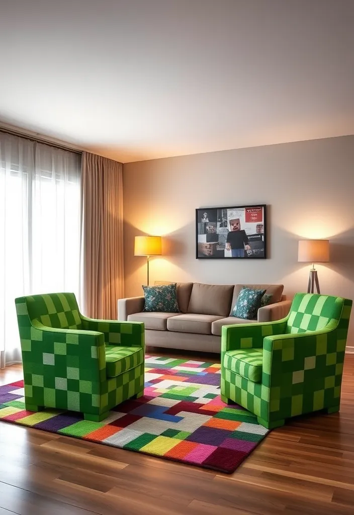 21 Minecraft Living Room Ideas That'll Transform Your Space into a Gamer's Paradise! - 3. Creeper-Inspired Accent Chairs
