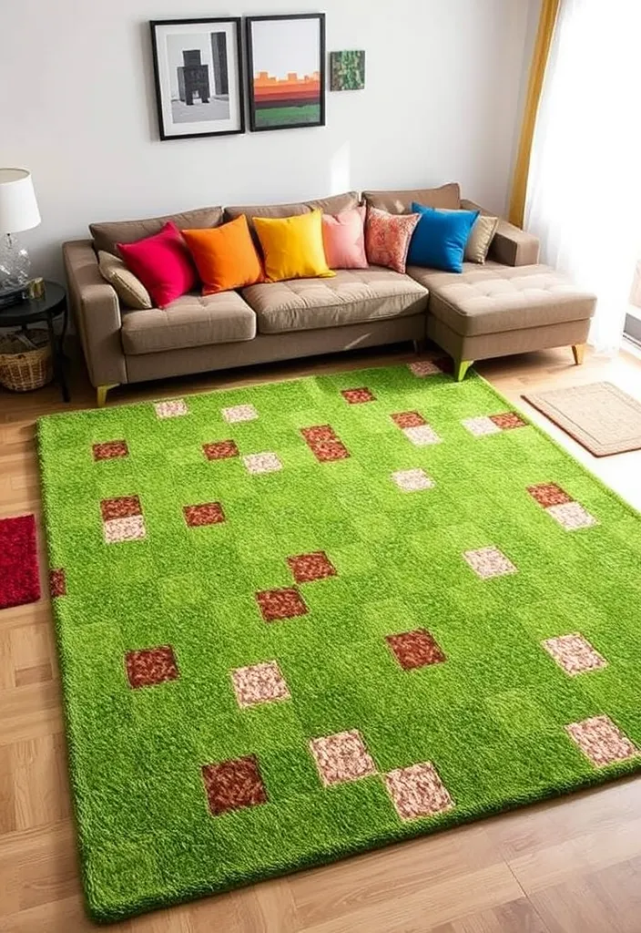 21 Minecraft Living Room Ideas That'll Transform Your Space into a Gamer's Paradise! - 6. Minecraft Themed Rugs
