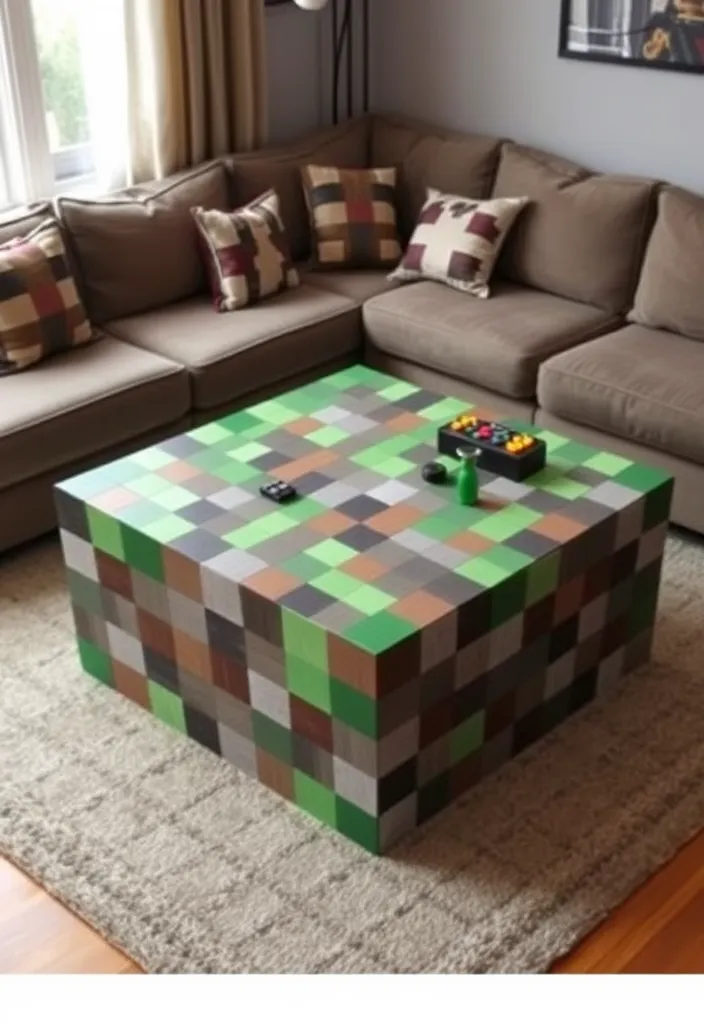 21 Minecraft Living Room Ideas That'll Transform Your Space into a Gamer's Paradise! - 8. Themed Coffee Tables