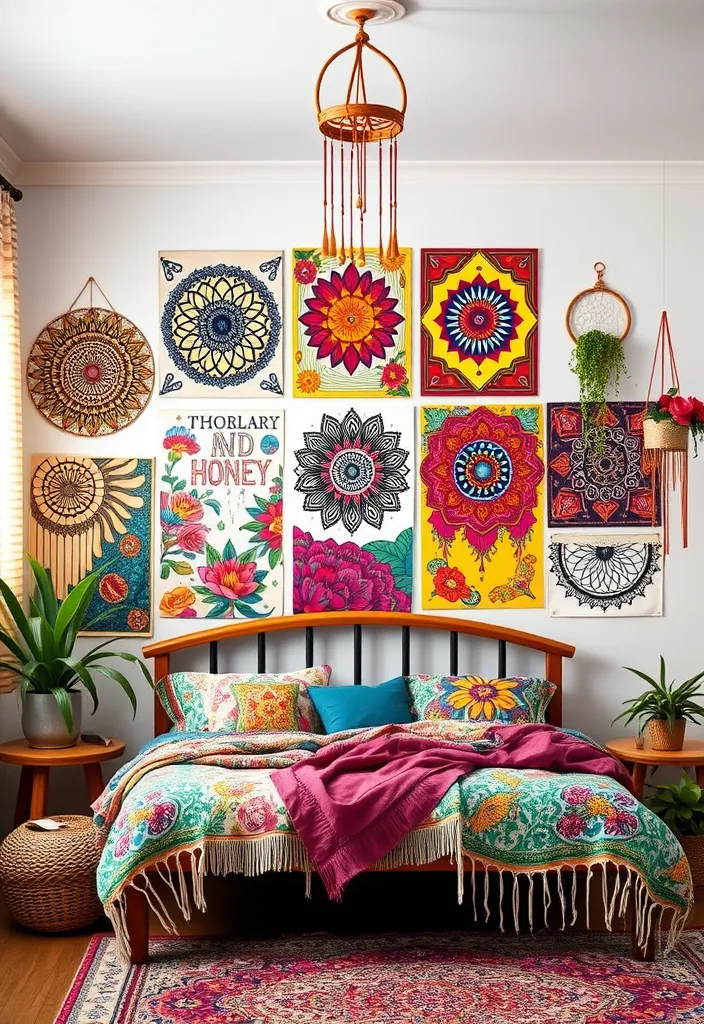 21 Poster Wall Aesthetic Ideas That'll Transform Your Space Instantly! - 3. Colorful Bohemian Vibes