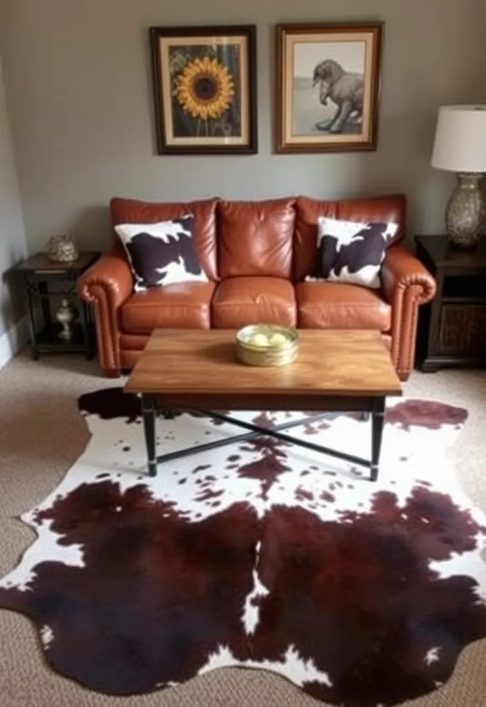 21 Small Western Living Room Ideas You’ll Want to Steal Right Now! - 5. Use Cowhide Accents