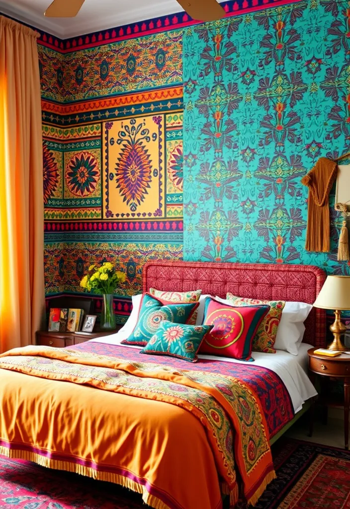22 Boho Chic Bedroom Ideas That'll Make You Feel Like You're in a Dream! - 11. Colorful Accent Walls