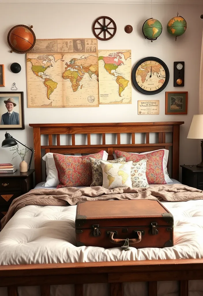 22 Boho Chic Bedroom Ideas That'll Make You Feel Like You're in a Dream! - 16. Vintage Travel-Inspired Decor