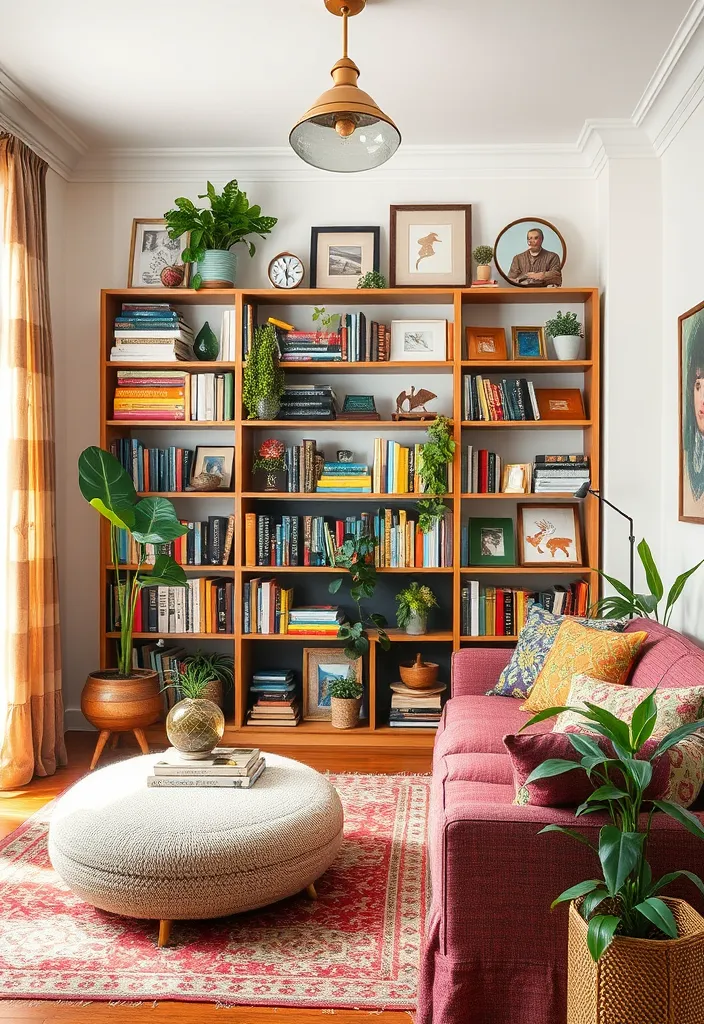 22 Bookshelves in Living Room Ideas That'll Transform Your Space Instantly! - 14. Bohemian Bliss