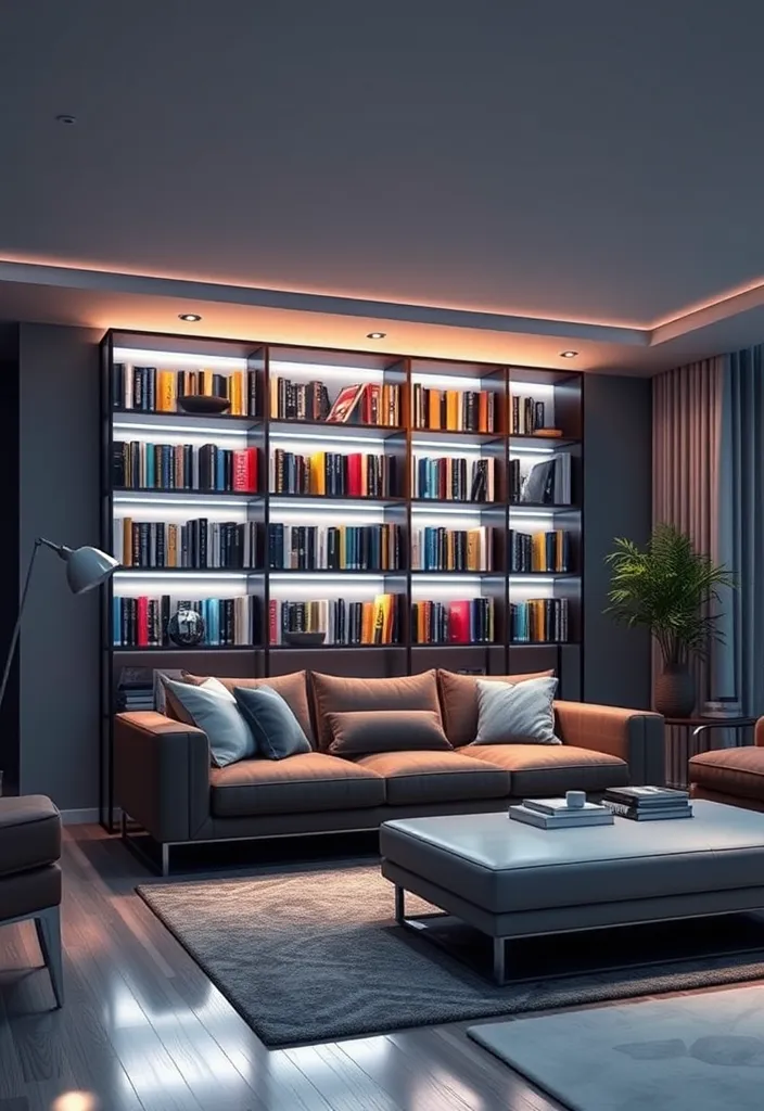 22 Bookshelves in Living Room Ideas That'll Transform Your Space Instantly! - 6. Integrated Lighting