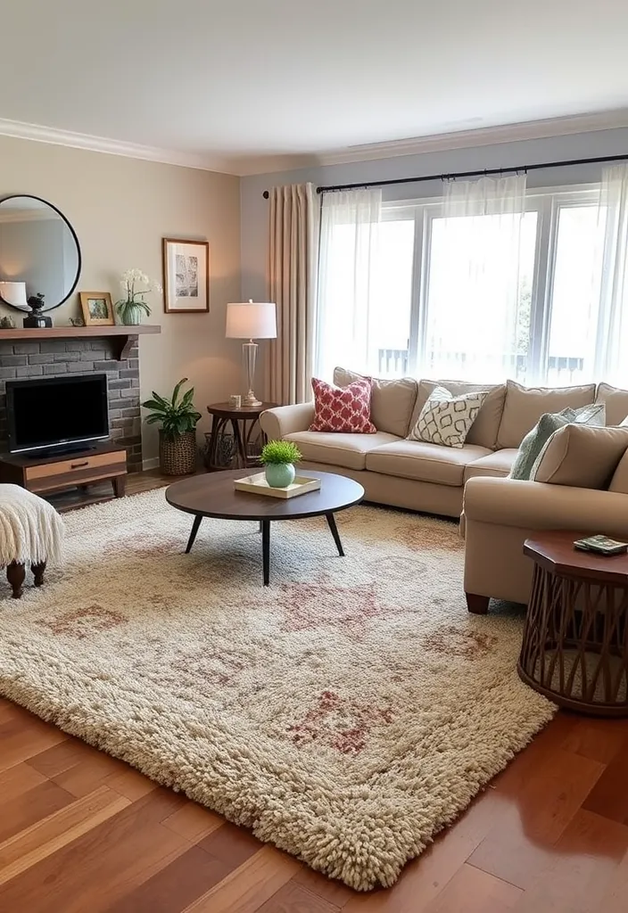 22 Cozy Cottage Living Room Ideas That'll Make You Feel Right at Home! - 12. Opt for Cozy Rugs