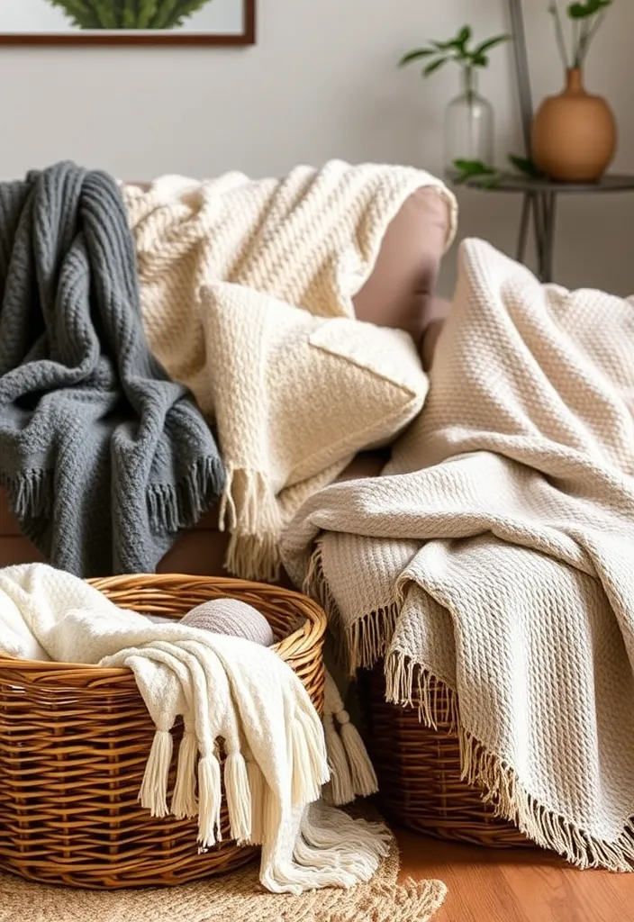 22 Cozy Cottage Living Room Ideas That'll Make You Feel Right at Home! - 14. Incorporate Soft, Cozy Throws