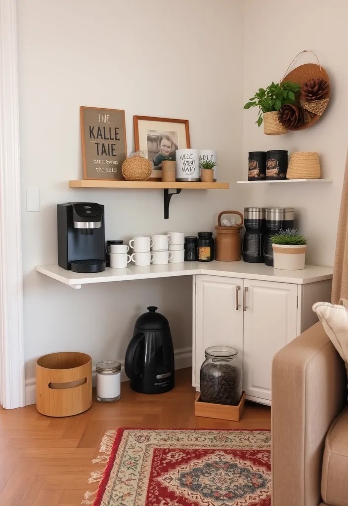 22 Cozy Cottage Living Room Ideas That'll Make You Feel Right at Home! - 19. Create a Cozy Coffee Station