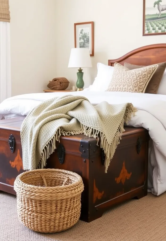 22 Cozy Moody Bedroom Ideas to Create Your Dream Sanctuary (You Won't Believe #15!) - 19. Vintage Trunks or Baskets