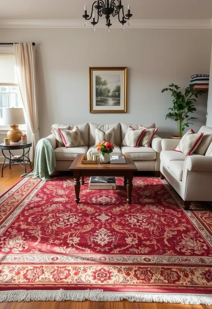 22 Cozy Traditional Living Room Ideas That'll Make You Want to Curl Up with a Book! - 18. Timeless Rugs