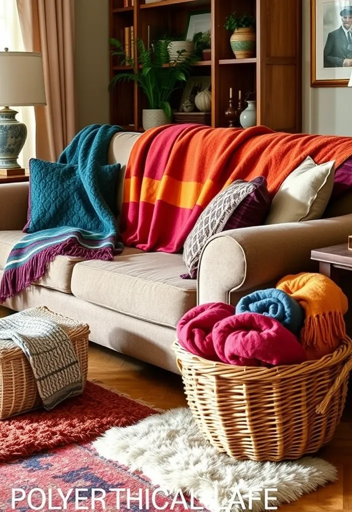 22 Cozy Traditional Living Room Ideas That'll Make You Want to Curl Up with a Book! - 19. Colorful Throws