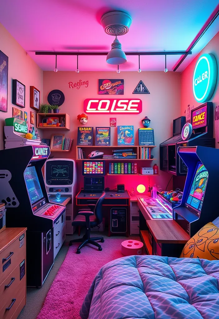 22 Modern Teen Boy Bedroom Ideas That'll Make Him Want to Stay Home! - 12. Retro Arcade