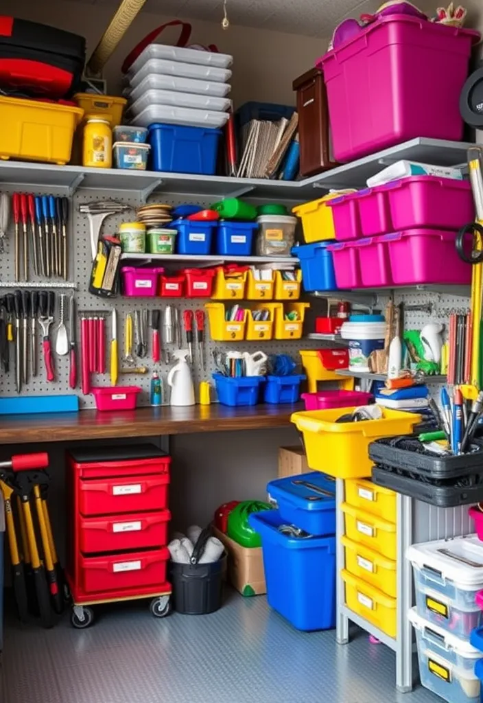 22 Space-Saving Garage Workshop Layout Ideas That Maximize Every Inch! - 10. Use of Color for Organization