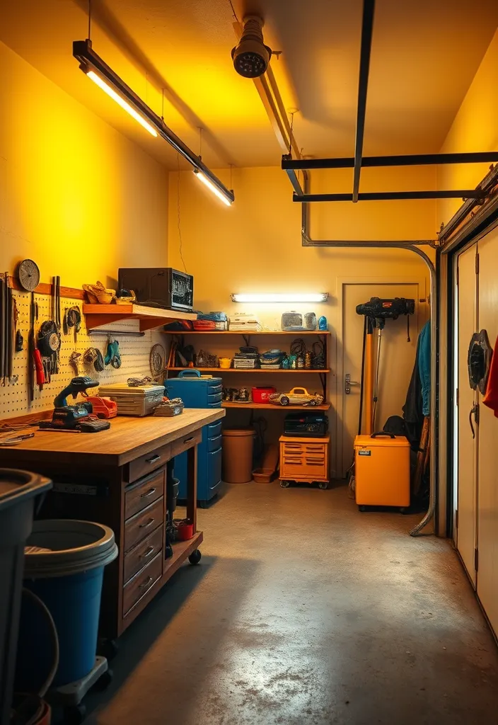 22 Space-Saving Garage Workshop Layout Ideas That Maximize Every Inch! - 11. Lighting Solutions for Small Spaces