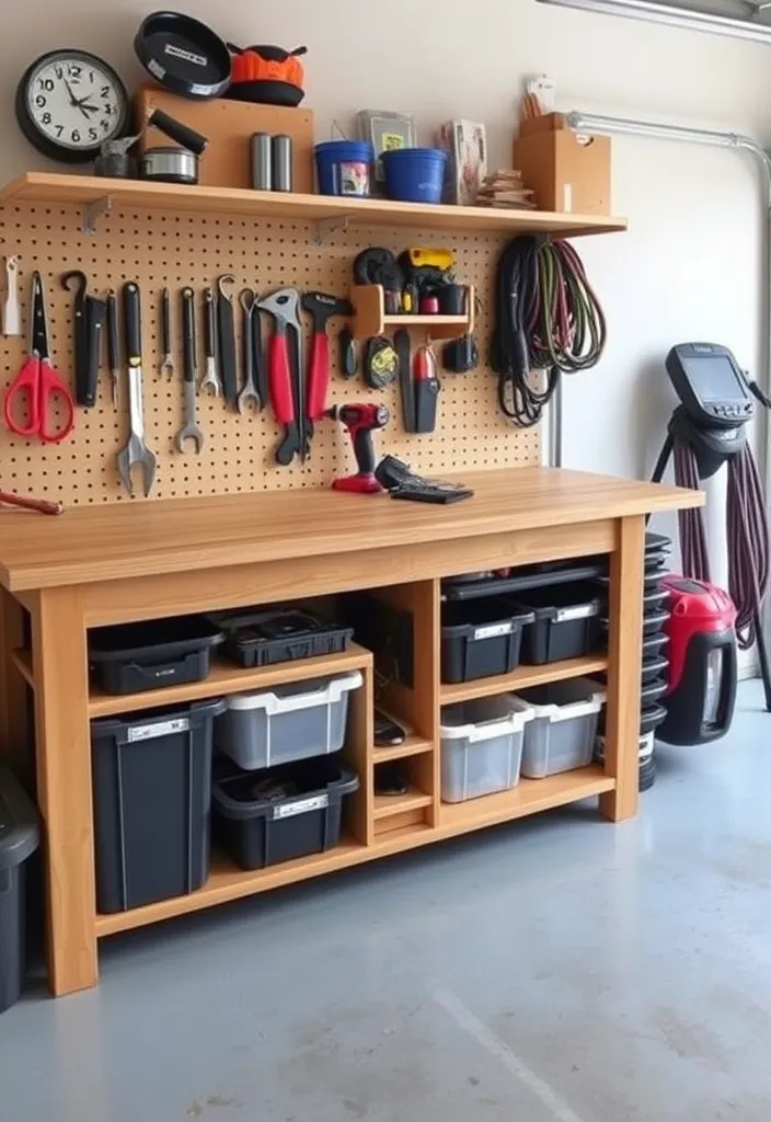 22 Space-Saving Garage Workshop Layout Ideas That Maximize Every Inch! - 19. Under-Bench Storage