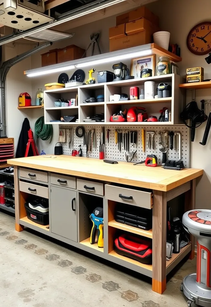 22 Space-Saving Garage Workshop Layout Ideas That Maximize Every Inch! - 2. Multi-Functional Workbench