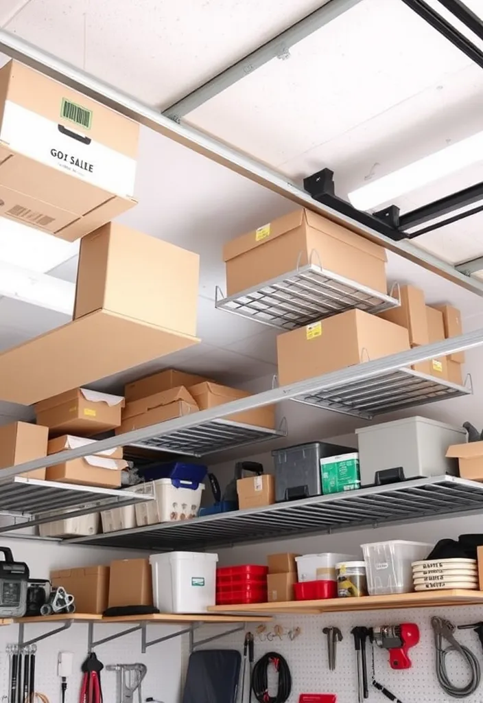 22 Space-Saving Garage Workshop Layout Ideas That Maximize Every Inch! - 5. Overhead Storage Racks