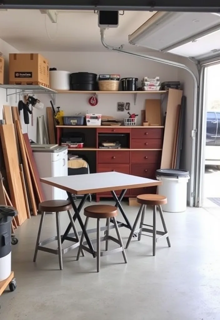 22 Space-Saving Garage Workshop Layout Ideas That Maximize Every Inch! - 6. Foldable Furniture