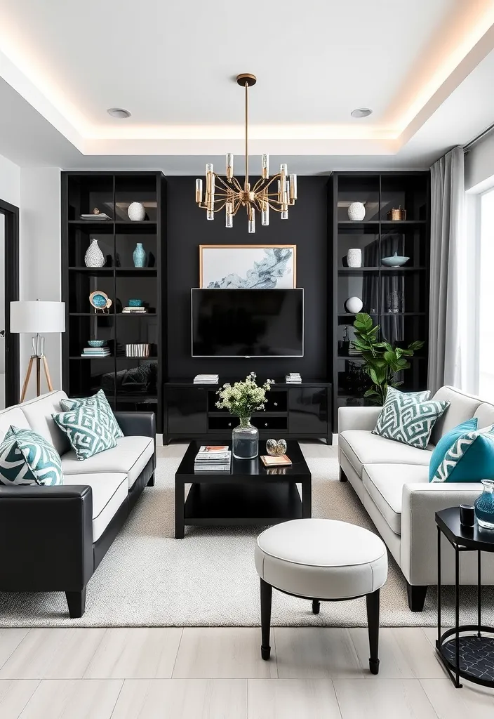 22 Stunning Room Color Combination Ideas That'll Transform Your Home! - 13. Chic Black and White with a Pop of Color