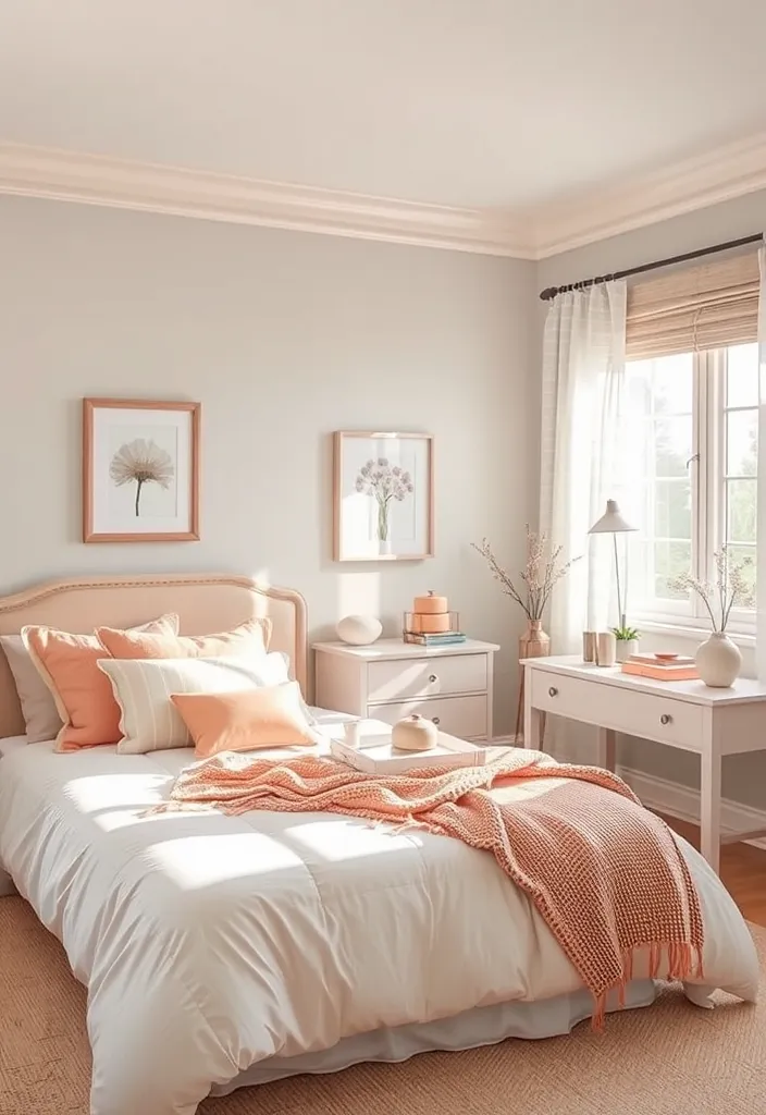 22 Stunning Room Color Combination Ideas That'll Transform Your Home! - 20. Inviting Light Gray and Peach