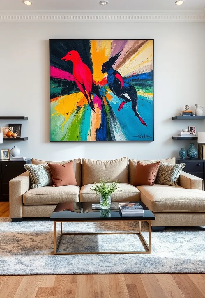 22 Timeless Living Room Ideas That'll Make You Fall in Love Again! - 3. Statement Art Pieces