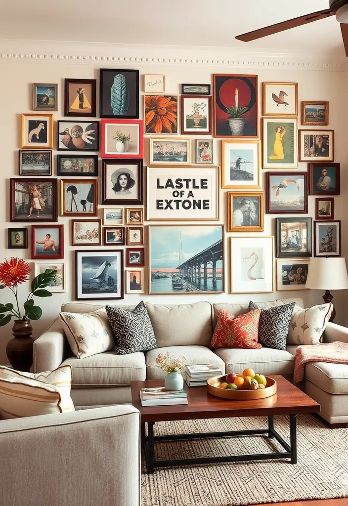 23 Apartment Aesthetic Cozy Living Room Ideas That'll Make You Want to Snuggle In! - 13. Create a Gallery Wall