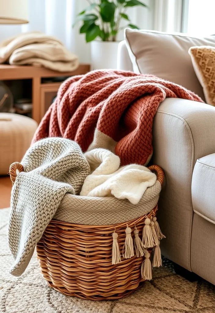23 Apartment Aesthetic Cozy Living Room Ideas That'll Make You Want to Snuggle In! - 14. Snug Blankets and Throws