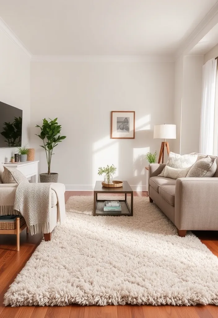 23 Apartment Aesthetic Cozy Living Room Ideas That'll Make You Want to Snuggle In! - 16. Cozy Throw Rugs