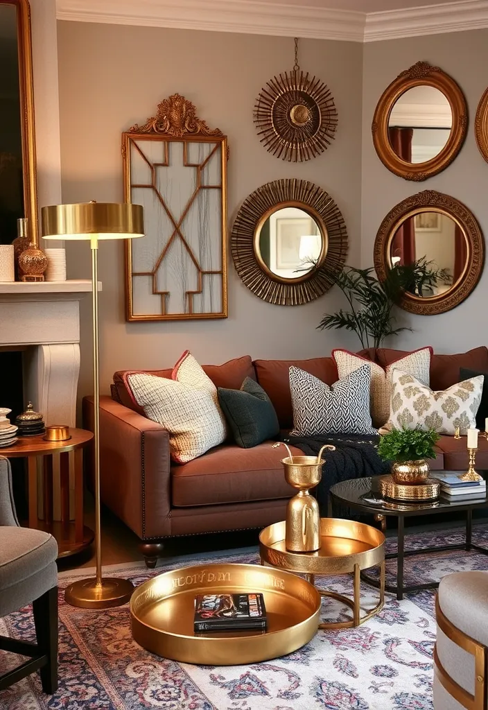 23 Apartment Aesthetic Cozy Living Room Ideas That'll Make You Want to Snuggle In! - 18. A Touch of Metallic Accents