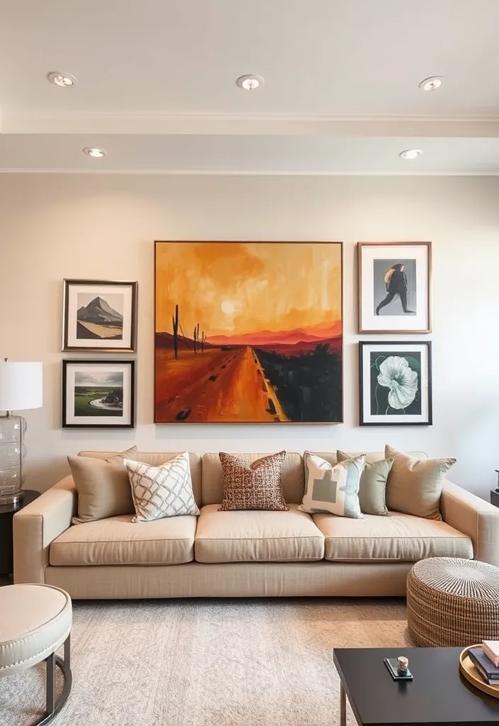 23 Apartment Aesthetic Cozy Living Room Ideas That'll Make You Want to Snuggle In! - 6. Statement Wall Art