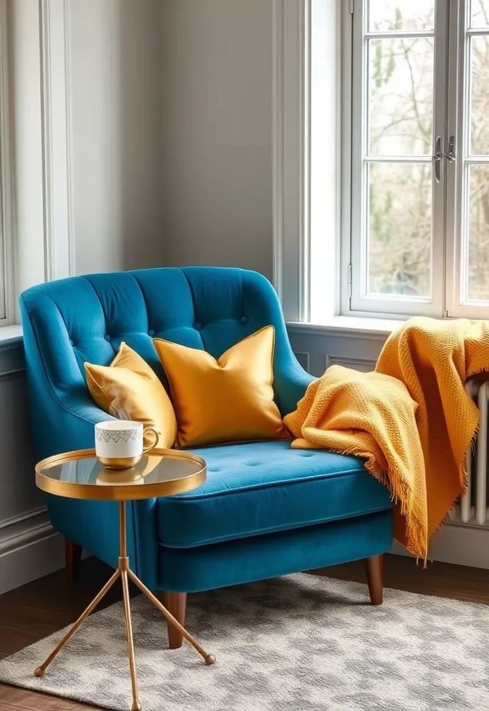 23 Blue and Gold Bedroom Ideas That'll Make You Dream of Sleeping In! - 4. Cozy Reading Nook