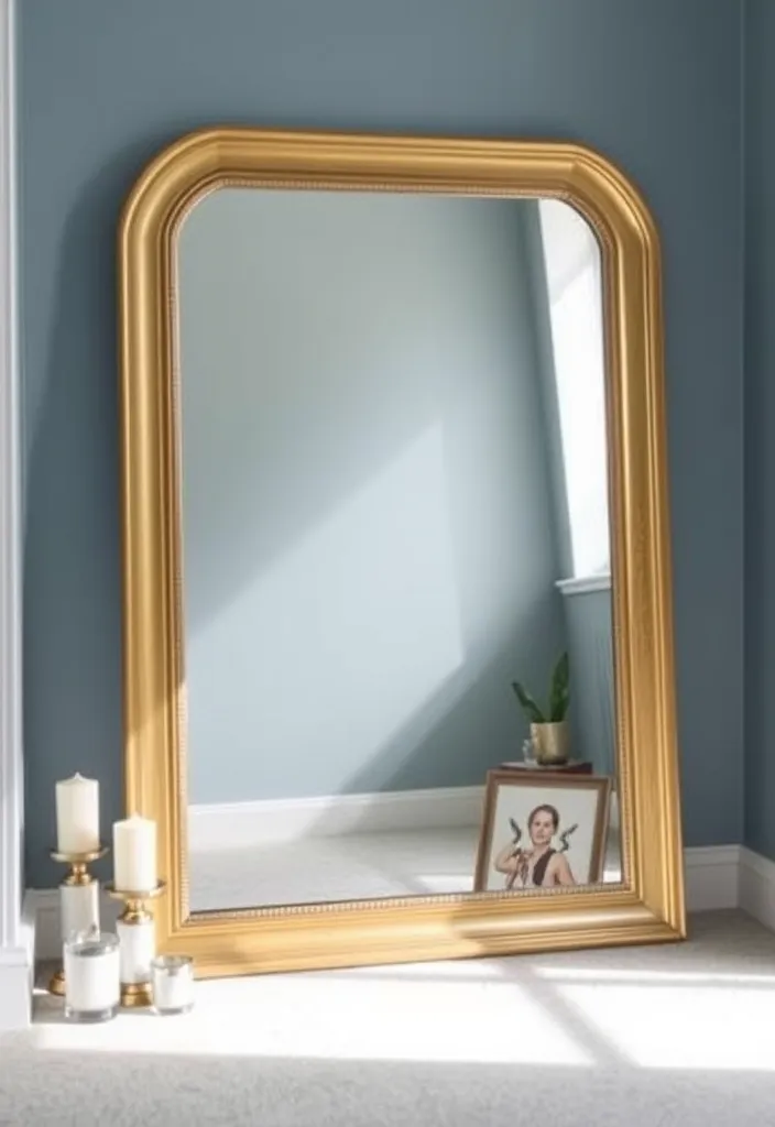 23 Blue and Gold Bedroom Ideas That'll Make You Dream of Sleeping In! - 8. Gold Framed Mirrors