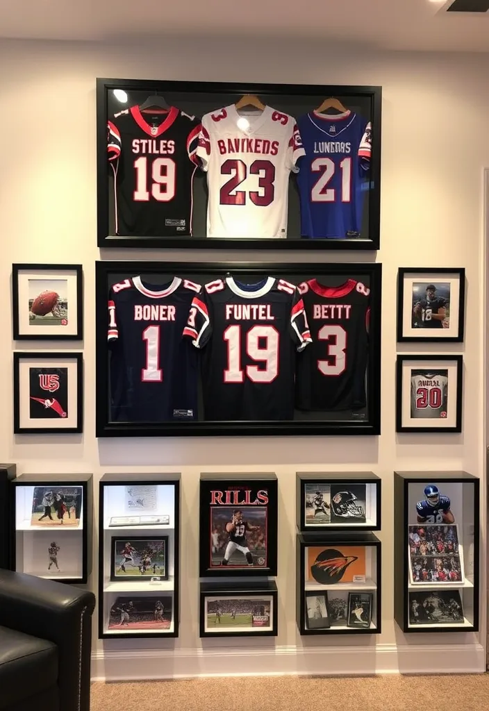 23 Classy Man Cave Ideas That'll Make You the Envy of All Your Friends! - 15. Personalized Sports Memorabilia Wall