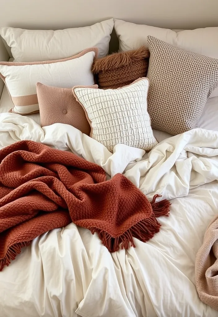 23 Enchanting Cottage Bedroom Ideas for a Dark and Cozy Escape (#5 Is a Must-See!) - 20. Cozy Throws and Pillows