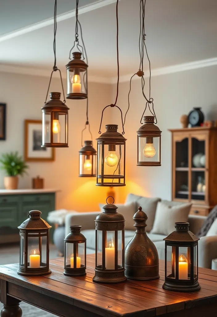 23 Farmhouse Living Room Wall Decor Ideas That'll Transform Your Space! - 10. Rustic Lanterns as Decor