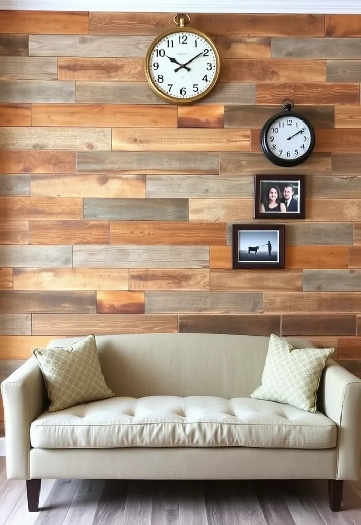 23 Farmhouse Living Room Wall Decor Ideas That'll Transform Your Space! - 11. Reclaimed Wood Feature Wall