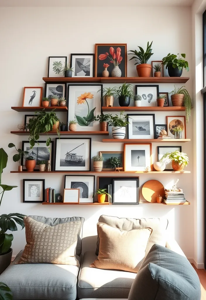 23 Farmhouse Living Room Wall Decor Ideas That'll Transform Your Space! - 14. Layered Wall Decor