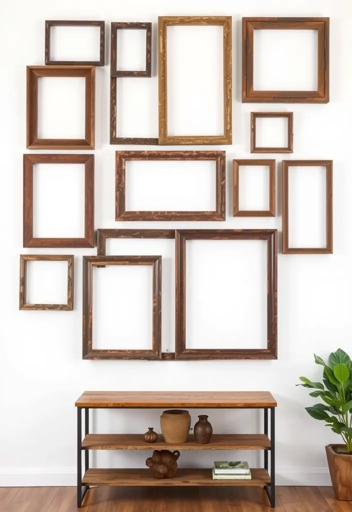 23 Farmhouse Living Room Wall Decor Ideas That'll Transform Your Space! - 15. Rustic Open Frames