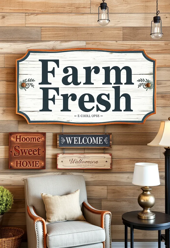 23 Farmhouse Living Room Wall Decor Ideas That'll Transform Your Space! - 2. Vintage Farmhouse Signage