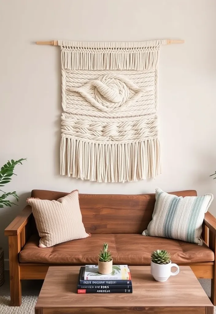 23 Farmhouse Living Room Wall Decor Ideas That'll Transform Your Space! - 3. Woven Wall Hangings