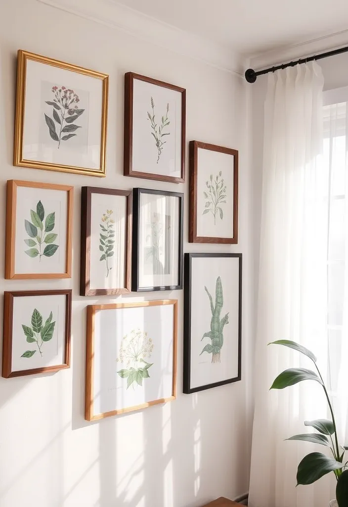 23 Farmhouse Living Room Wall Decor Ideas That'll Transform Your Space! - 4. Gallery of Botanical Prints