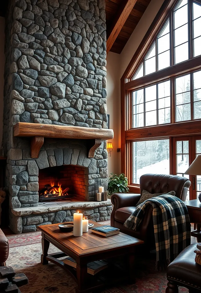 23 Living Room Fireplace Ideas That'll Make You Want to Cozy Up Right Now! - 1. Rustic Stone Fireplace