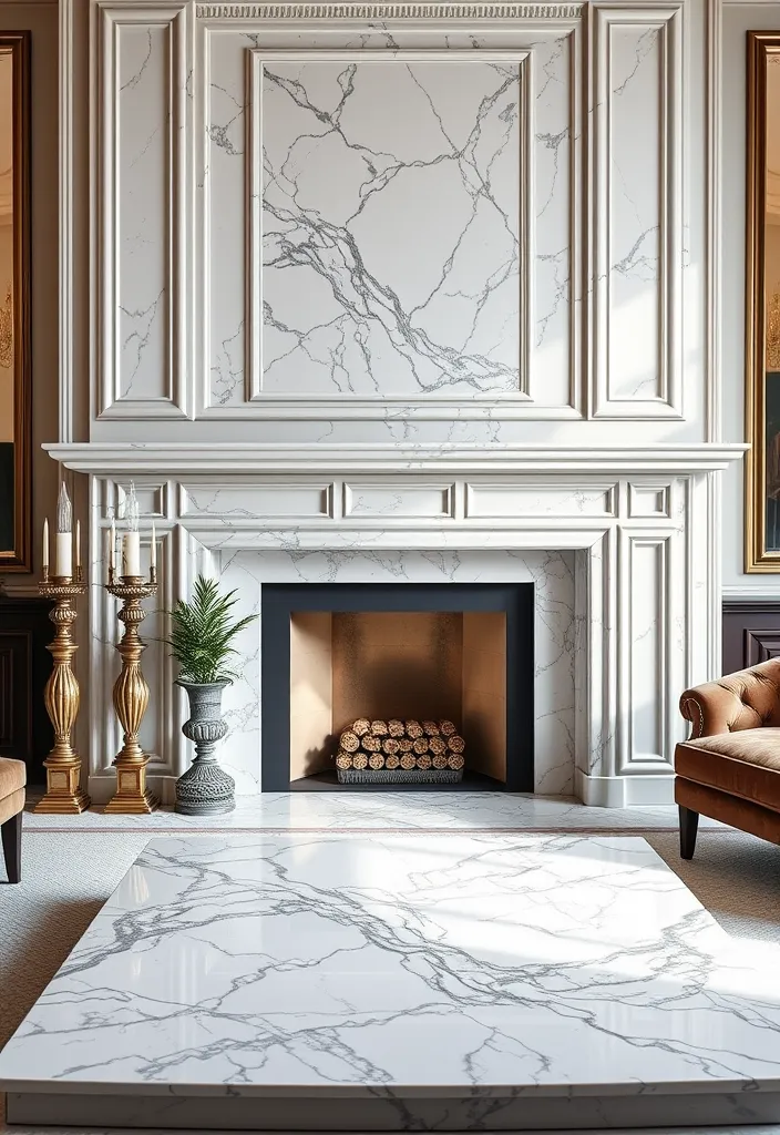 23 Living Room Fireplace Ideas That'll Make You Want to Cozy Up Right Now! - 11. Elegant Marble Fireplace