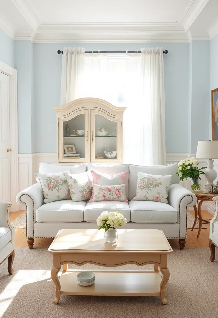 23 Modern French Country Living Room Ideas That'll Make You Want to Redecorate! - 1. Soft Pastel Walls