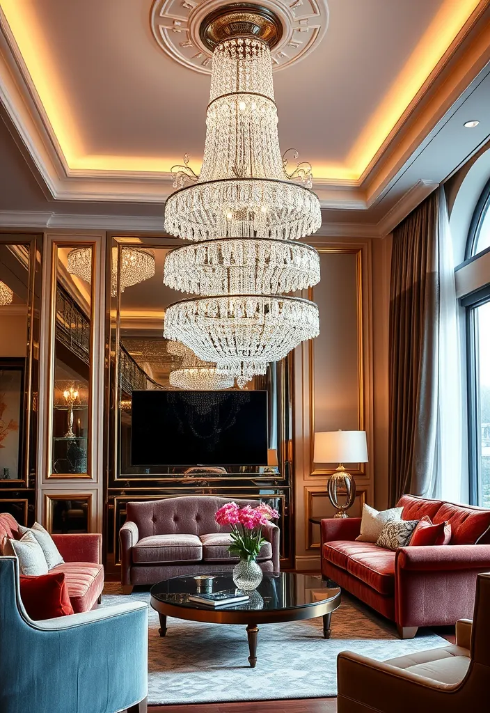 23 Stunning Chandeliers for Living Room Ideas That Will Dazzle Your Guests! - 1. Glamorous Crystal Elegance