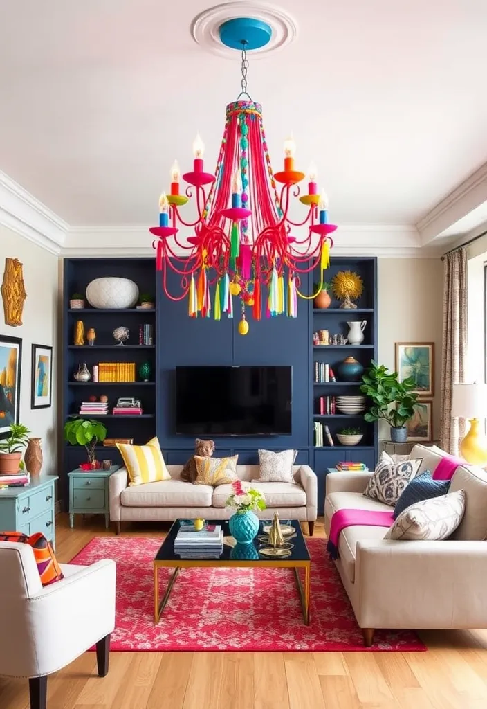 23 Stunning Chandeliers for Living Room Ideas That Will Dazzle Your Guests! - 10. Colorful and Fun