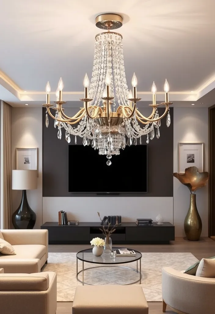 23 Stunning Chandeliers for Living Room Ideas That Will Dazzle Your Guests! - 11. Crystal and Metal Fusion