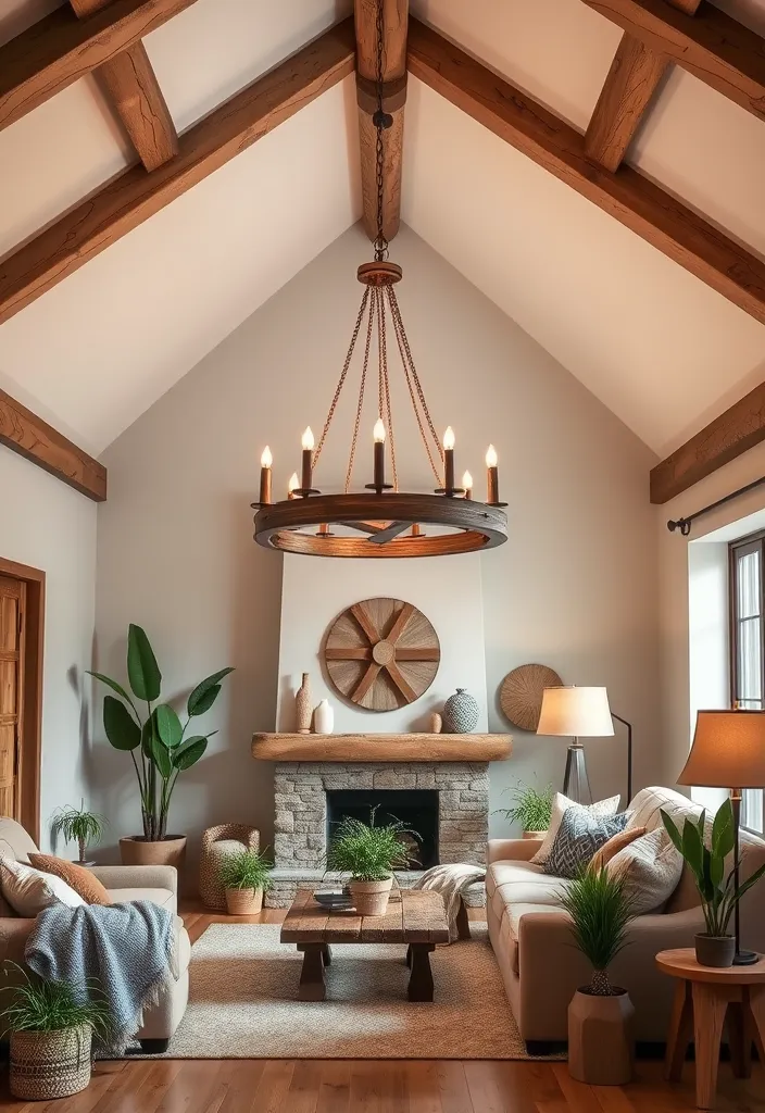 23 Stunning Chandeliers for Living Room Ideas That Will Dazzle Your Guests! - 2. Rustic Charm with Wooden Beams